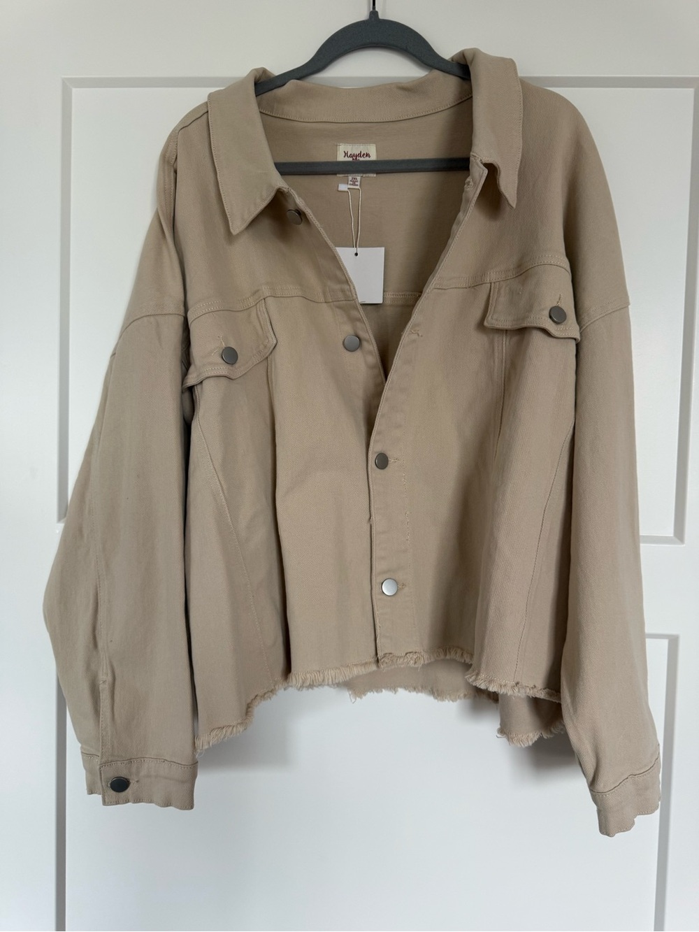 Hayden Beige Cropped Utility Jean Jacket